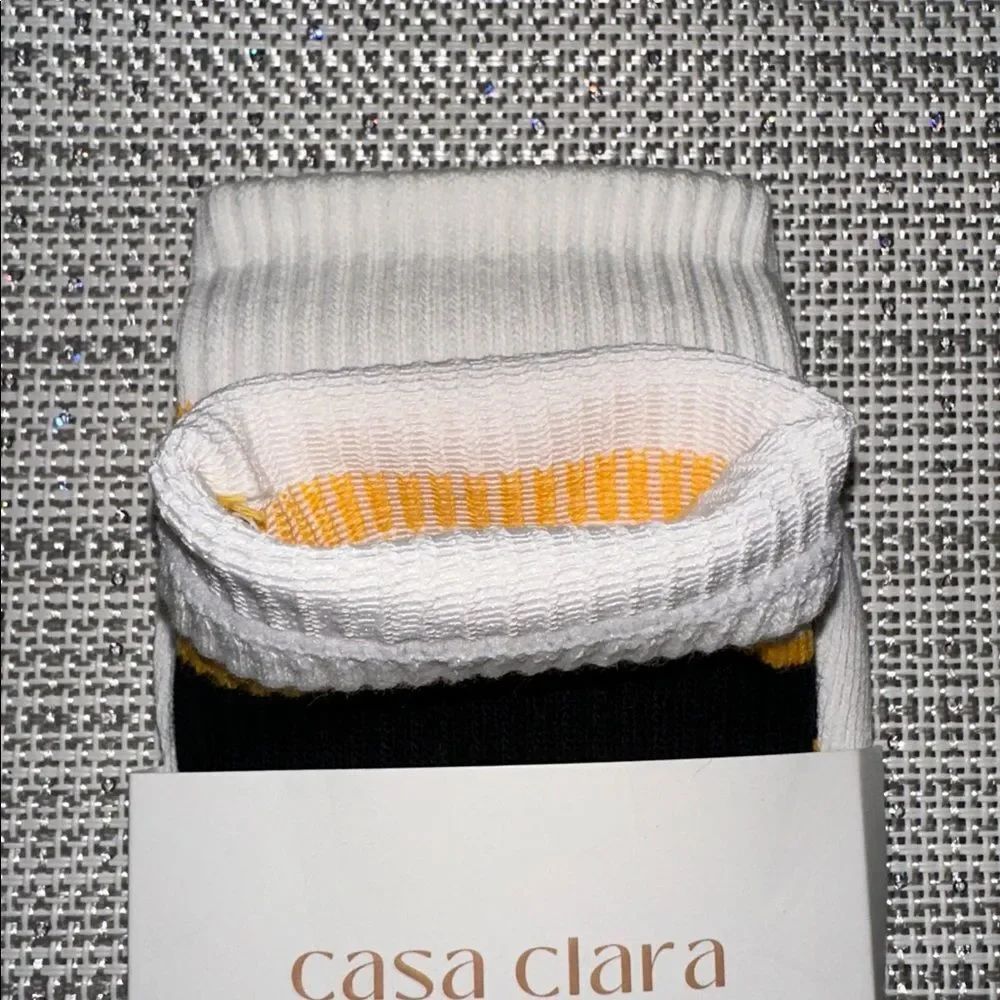 Casa Clara Rugby White Gold Black Ribbed Varsity Stripe Cotton Crew Socks — image 6 of 7